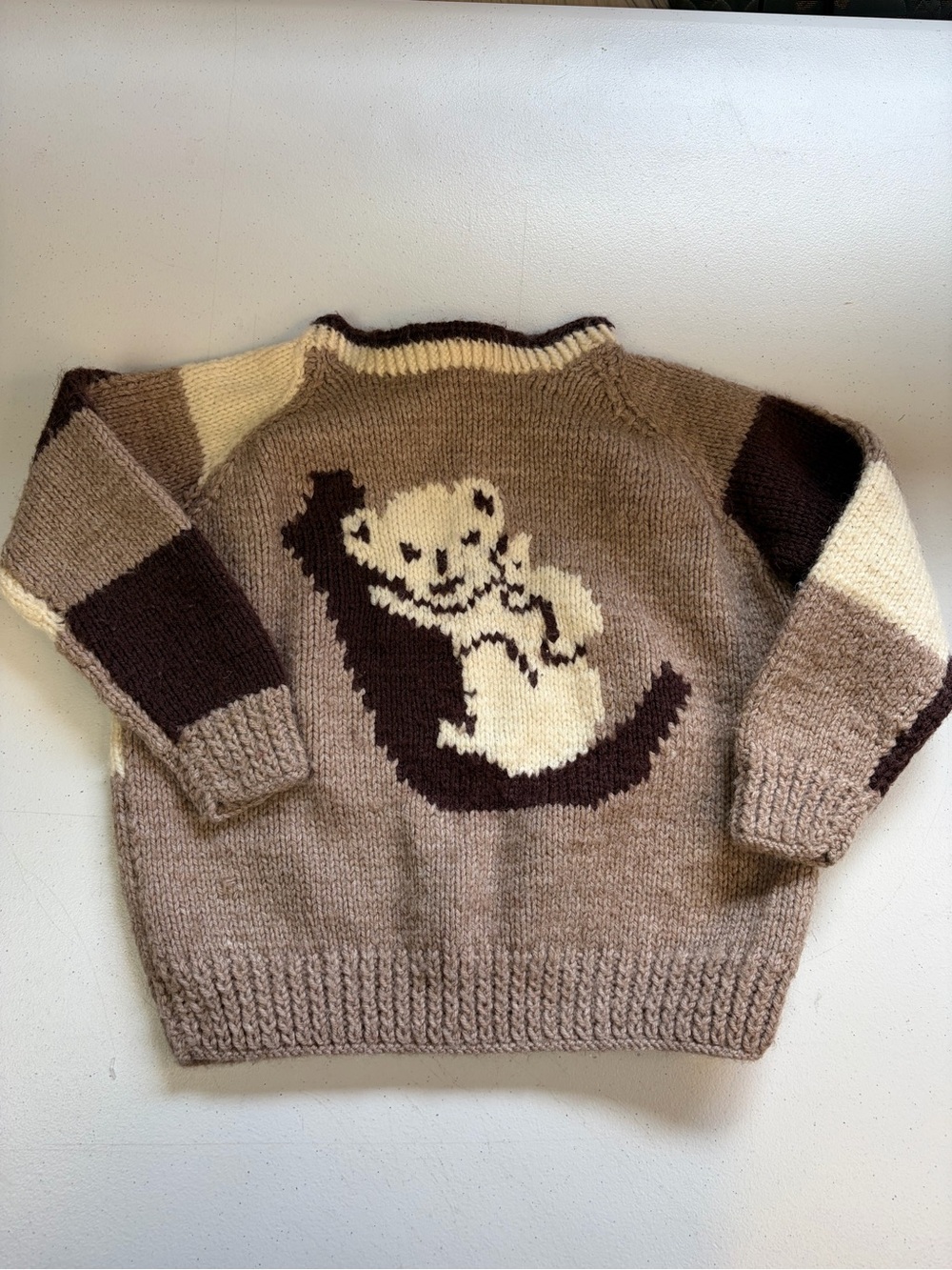 Vintage Baby Koala Graphic Knit Sweater Brown Colorblock Pullover Boys 18-24 m